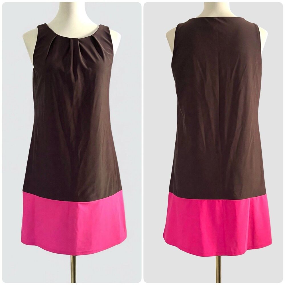 Jude Connally Pamela Brown Pink Colorblock Mini Shift Dress Womens sz S Stretchy